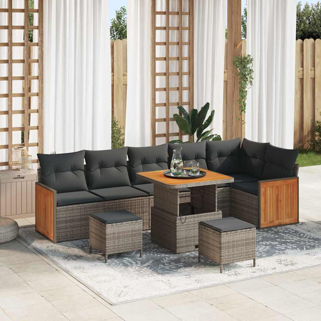 Set Divano da Giardino con cuscino 11 pcs Grigio polyrattan