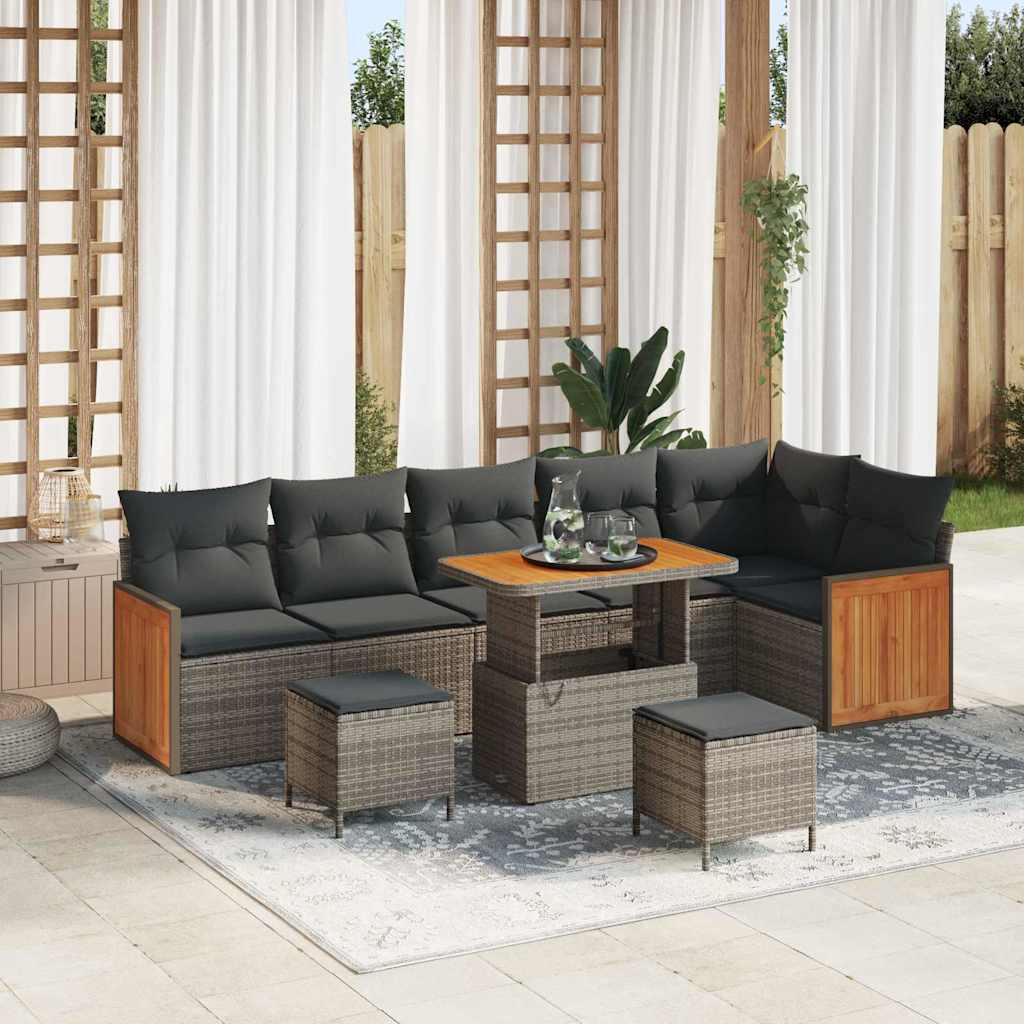 Set Divano da Giardino con cuscino 11 pcs Grigio polyrattan