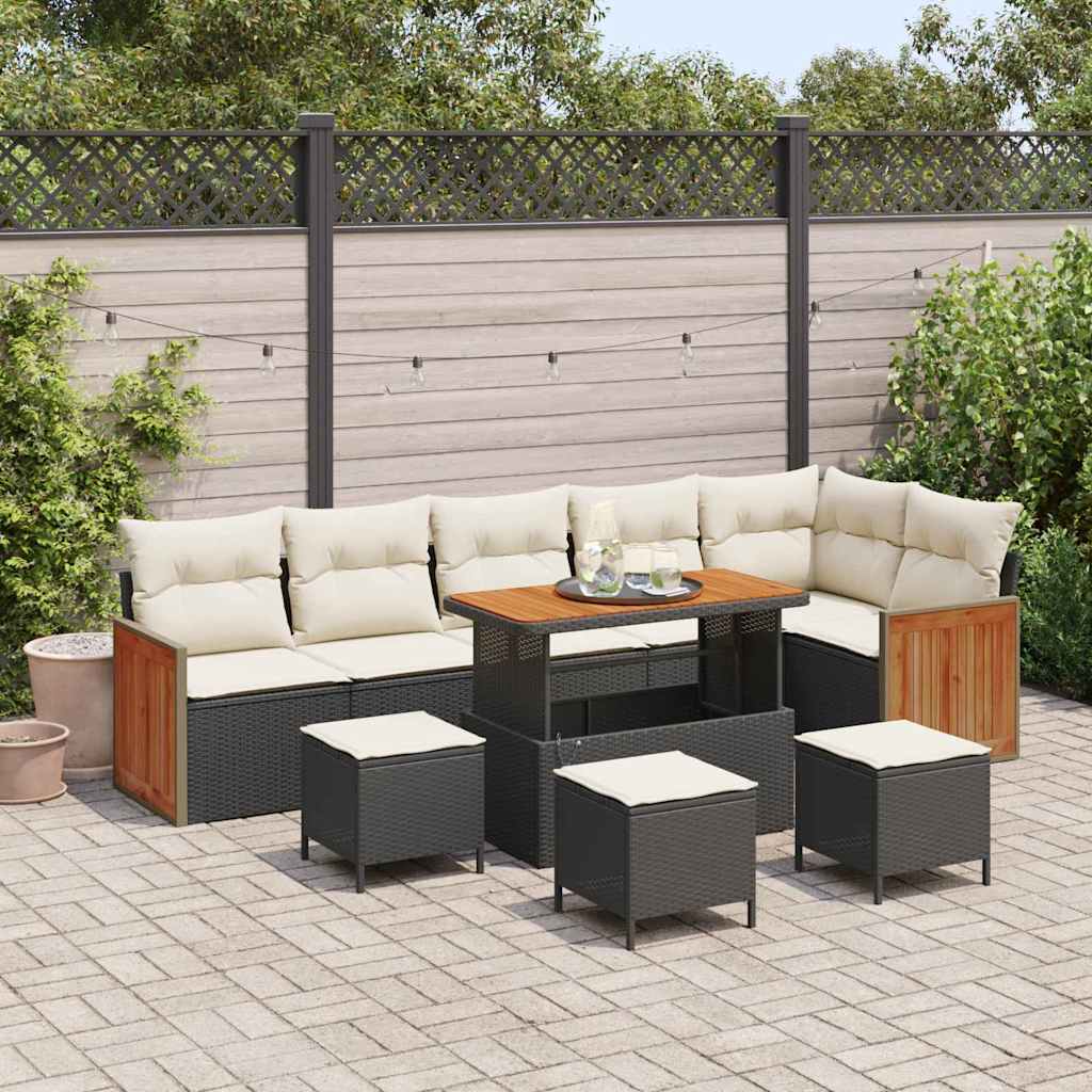 Set Divano da Giardino 12 pcs Nero e Crema polyrattan