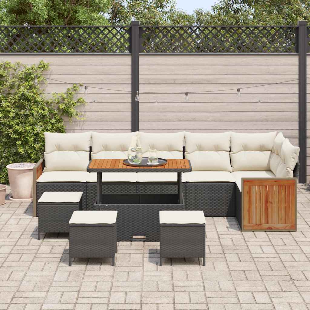 Set Divano da Giardino 12 pcs Nero e Crema polyrattan