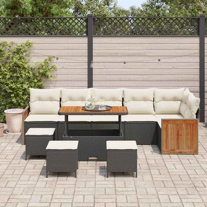 Set Divano da Giardino 12 pcs Nero e Crema polyrattan