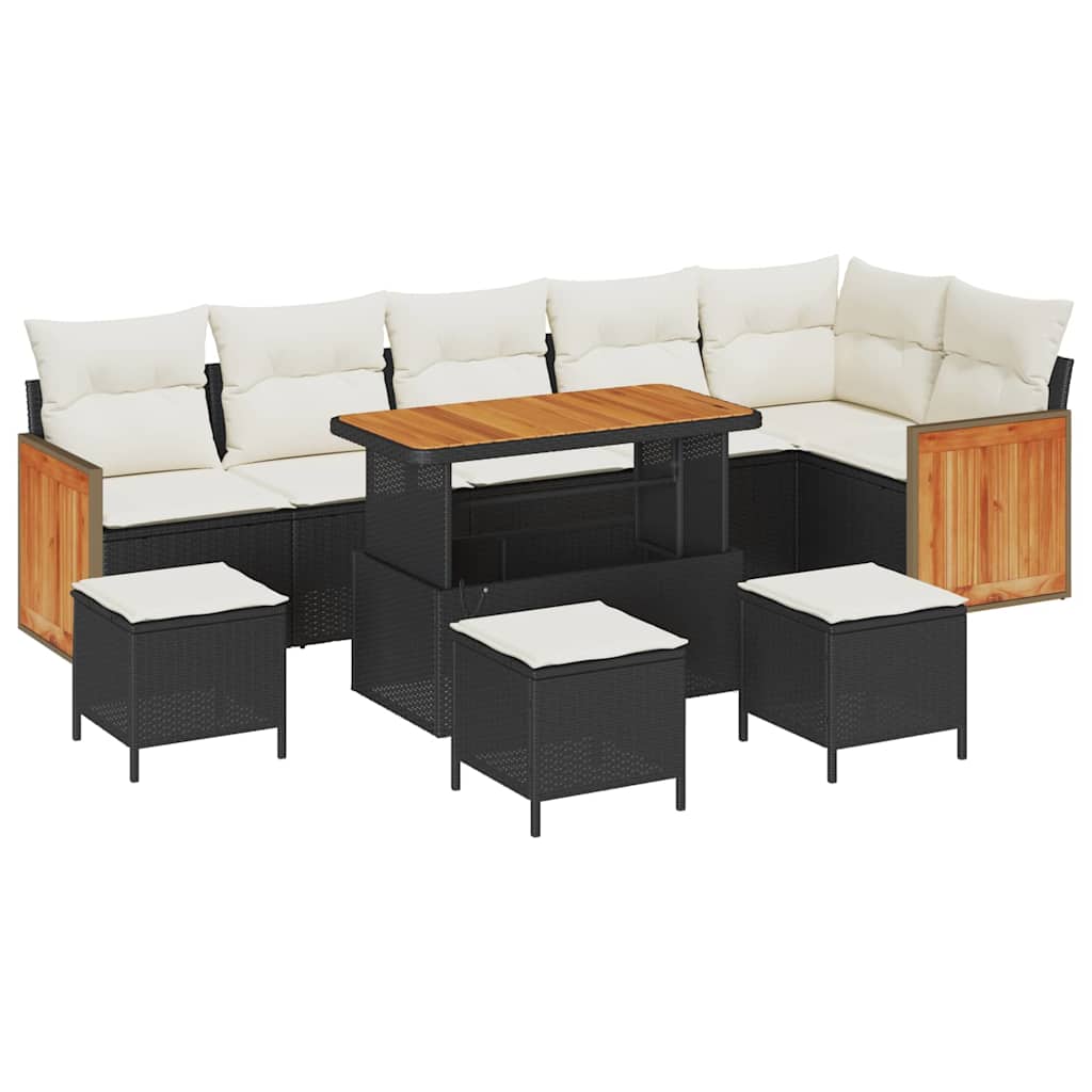 Set Divano da Giardino 12 pcs Nero e Crema polyrattan