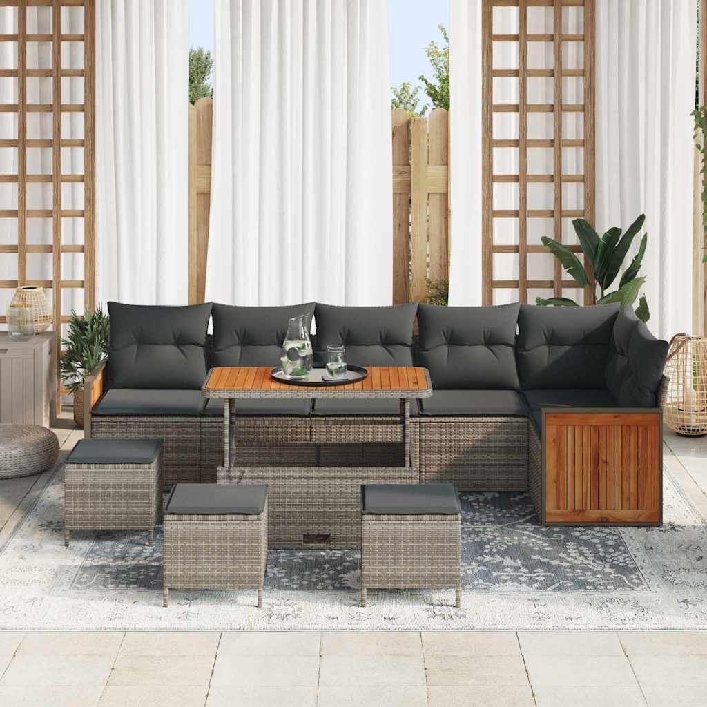 Set Divano da Giardino con cuscino 12 pcs Grigio polyrattan