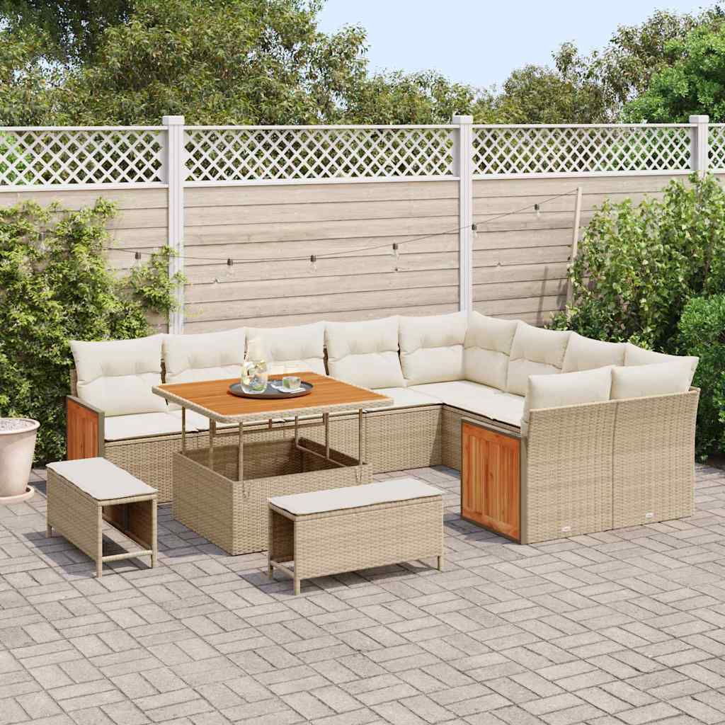 Set Divano da Giardino 13 pcs Beige e Crema polyrattan