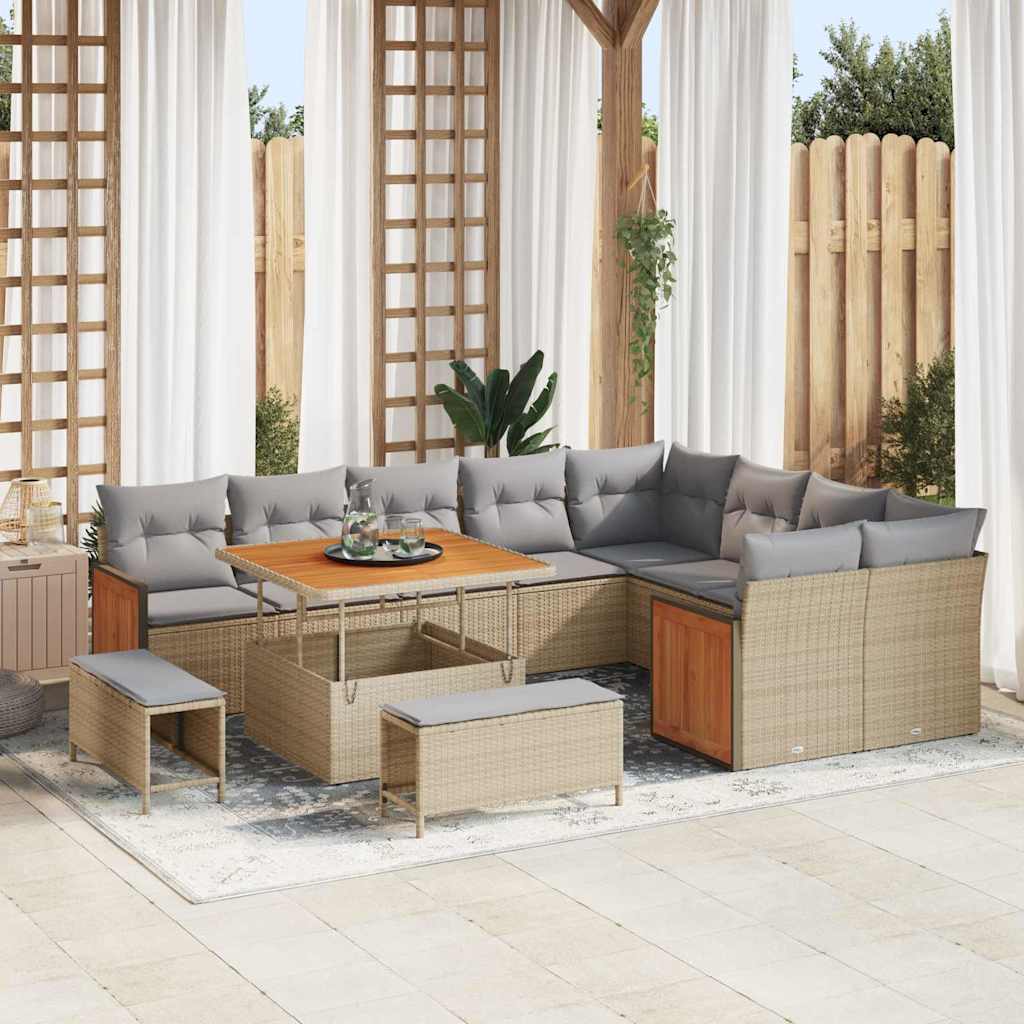 Set Divano da Giardino 13 pcs Beige e Grigio Chiaro polyrattan