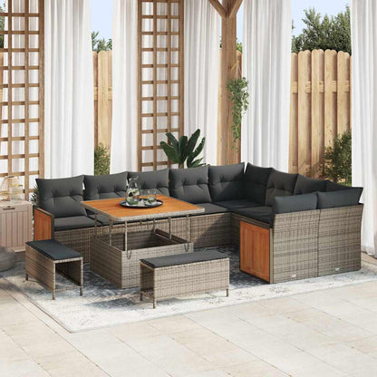 Set Divano da Giardino con cuscino 13 pcs Grigio polyrattan