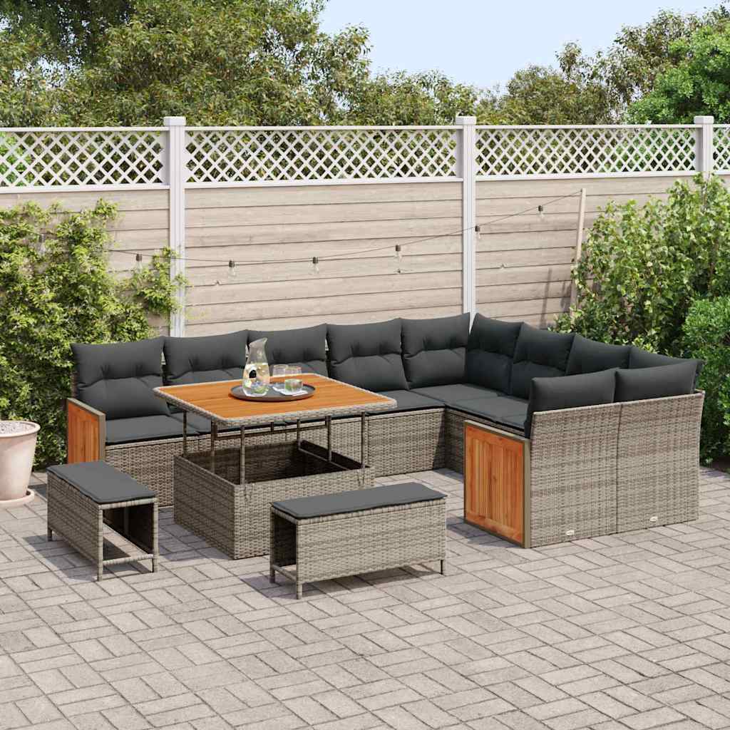 Set Divano da Giardino con cuscino 13 pcs Grigio polyrattan