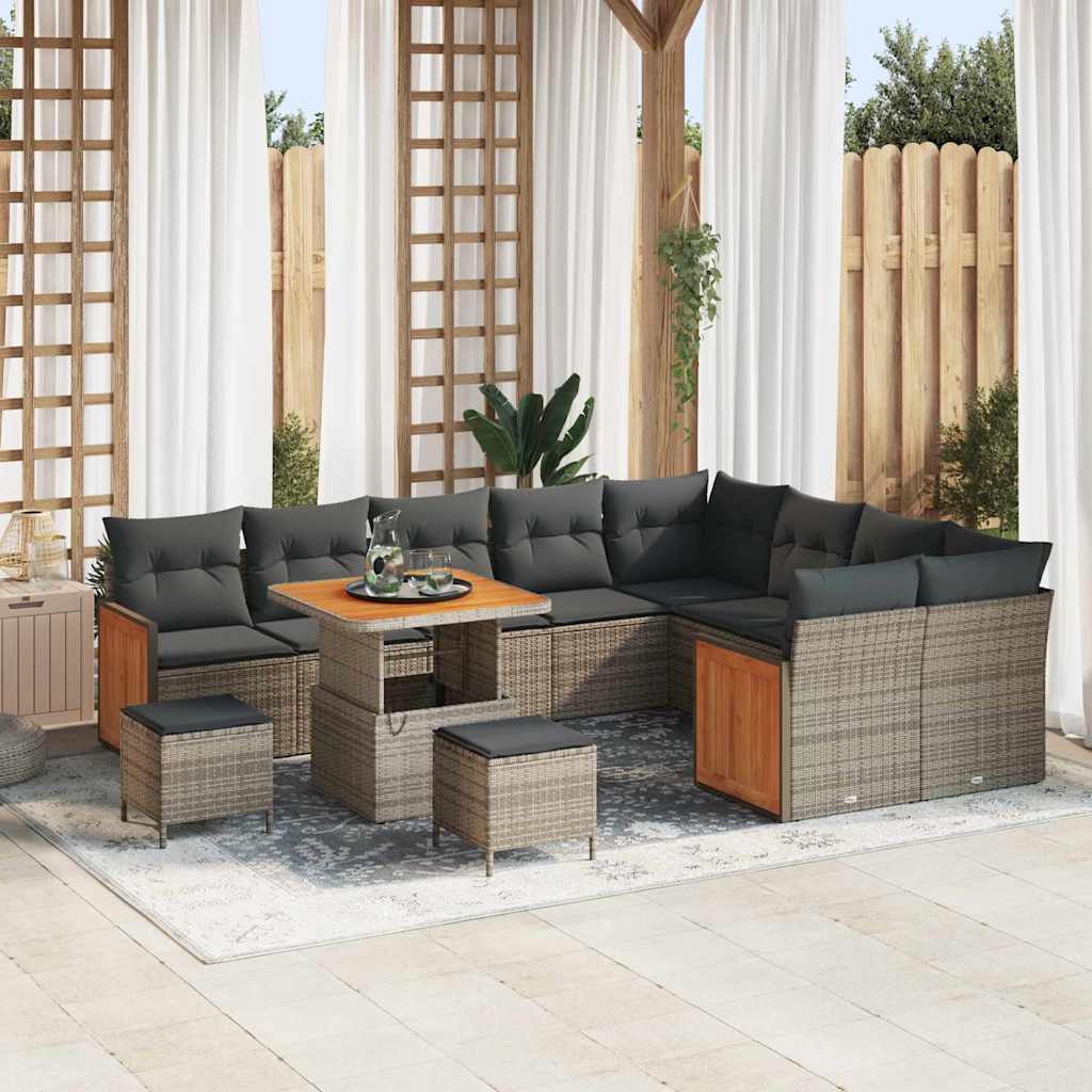 Set Divano da Giardino con cuscino 13 pcs Grigio polyrattan