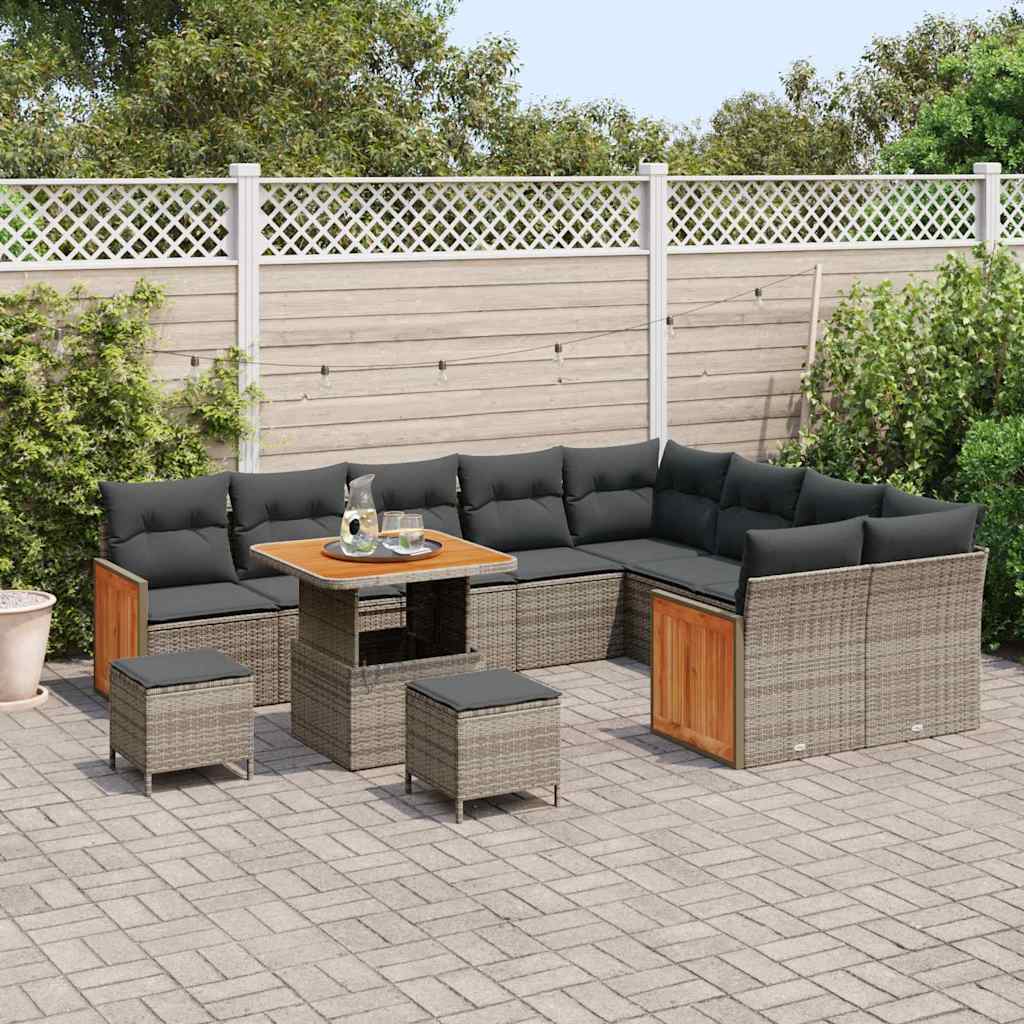 Set Divano da Giardino con cuscino 13 pcs Grigio polyrattan