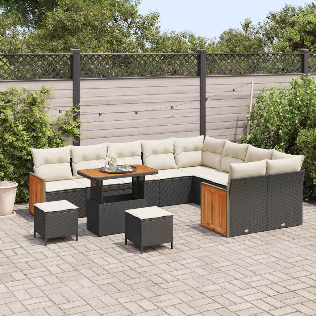 Set Divano da Giardino 13 pcs Nero e Crema polyrattan