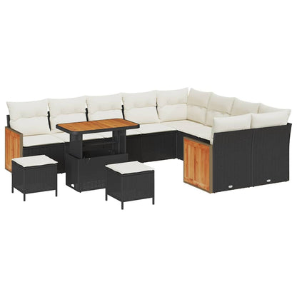Set Divano da Giardino 13 pcs Nero e Crema polyrattan