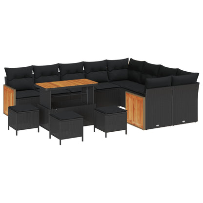 Set Divano da Giardino con cuscino 14 pcs Nero polyrattan