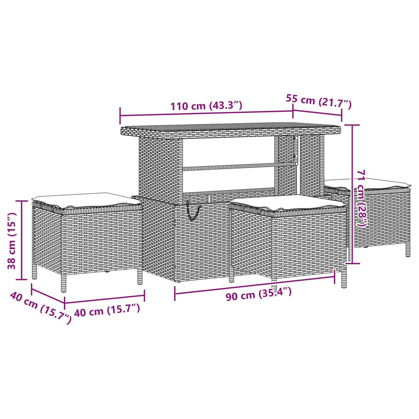 Set Divano da Giardino con cuscino 14 pcs Nero polyrattan