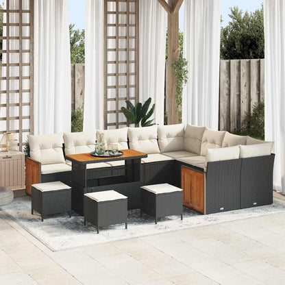 Set Divano da Giardino 14 pcs Nero e Crema polyrattan