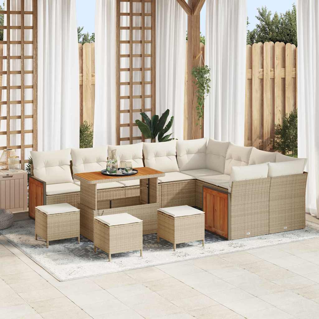 Set Divano da Giardino 14 pcs Beige e Crema polyrattan
