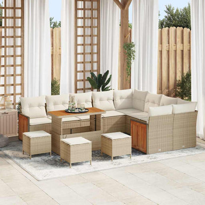 Set Divano da Giardino 14 pcs Beige e Crema polyrattan