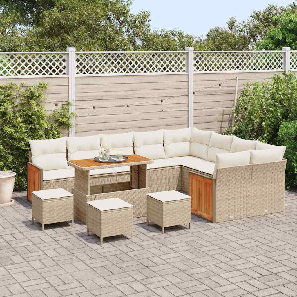 Set Divano da Giardino 14 pcs Beige e Crema polyrattan
