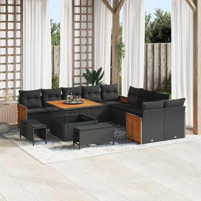 Set Divano da Giardino con cuscino 17 pcs Nero polyrattan