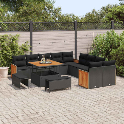 Set Divano da Giardino con cuscino 17 pcs Nero polyrattan