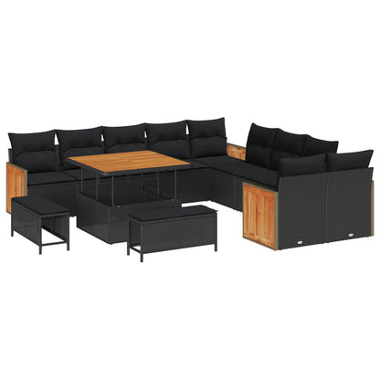 Set Divano da Giardino con cuscino 17 pcs Nero polyrattan