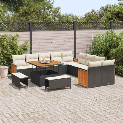 Set Divano da Giardino 17 pcs Nero e Crema polyrattan