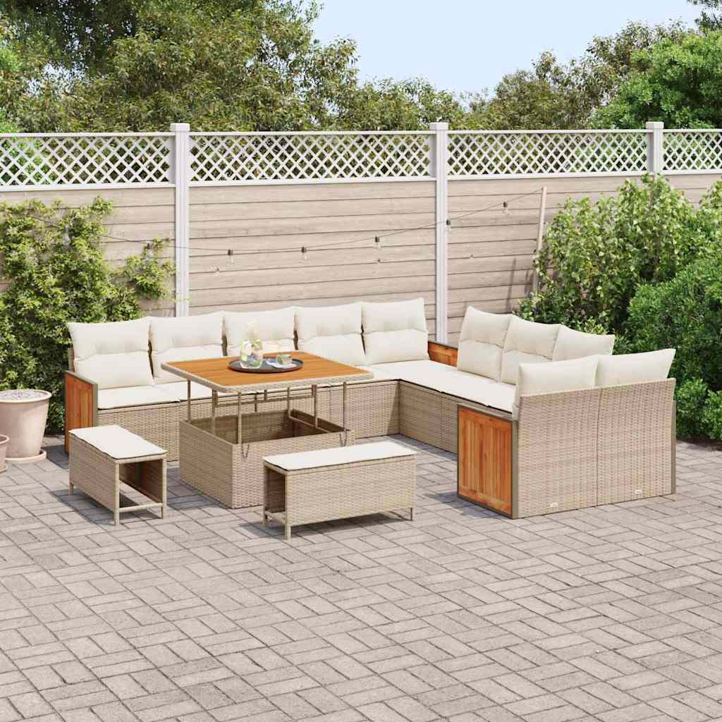 Set Divano da Giardino 17 pcs Beige e Crema polyrattan
