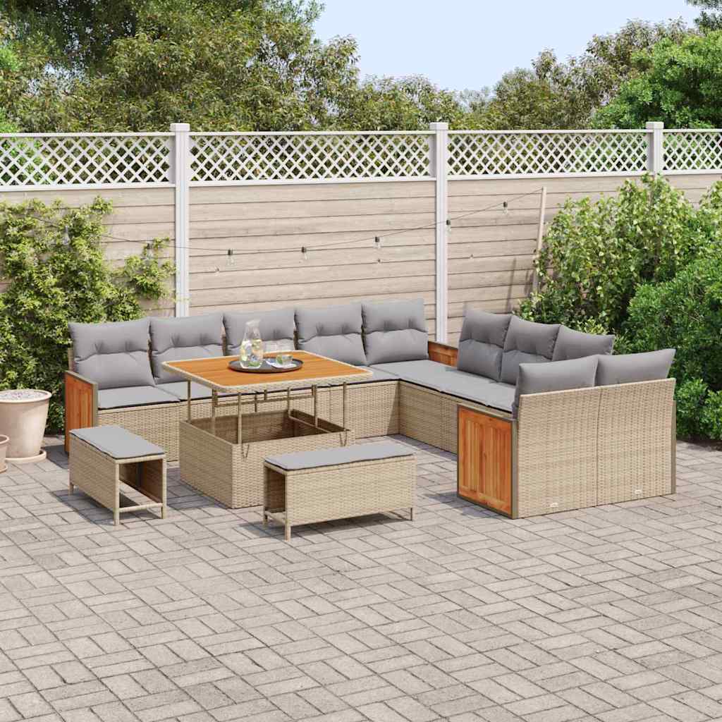 Set Divano da Giardino 17 pcs Beige e Grigio Chiaro polyrattan