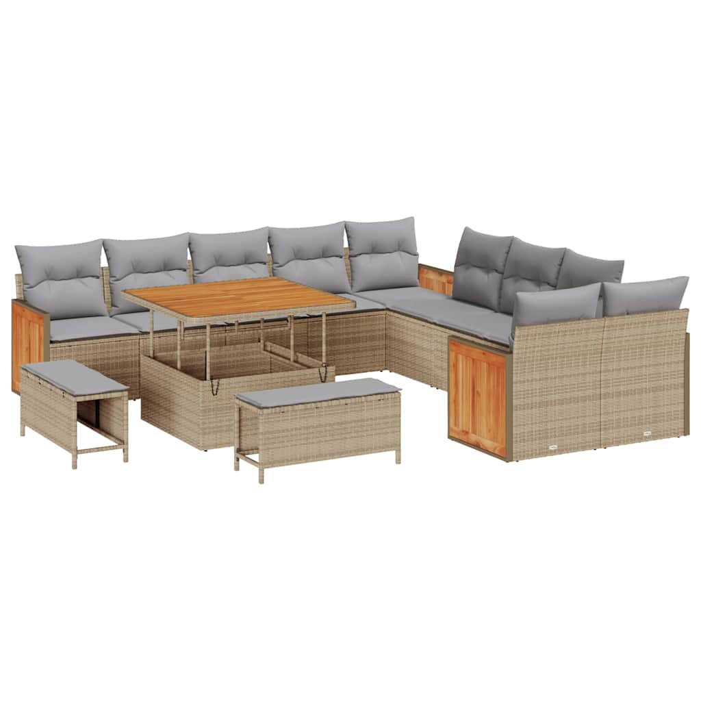 Set Divano da Giardino 17 pcs Beige e Grigio Chiaro polyrattan