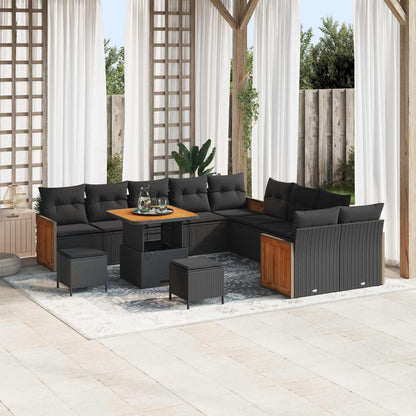 Set Divano da Giardino con cuscino 17 pcs Nero polyrattan