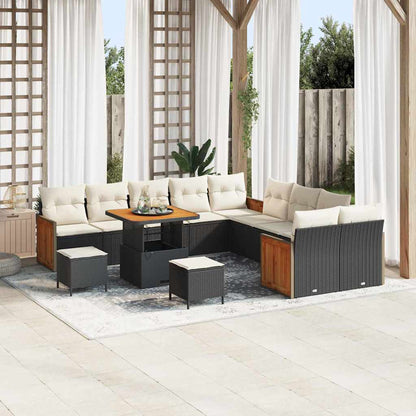 Set Divano da Giardino 17 pcs Nero e Crema polyrattan