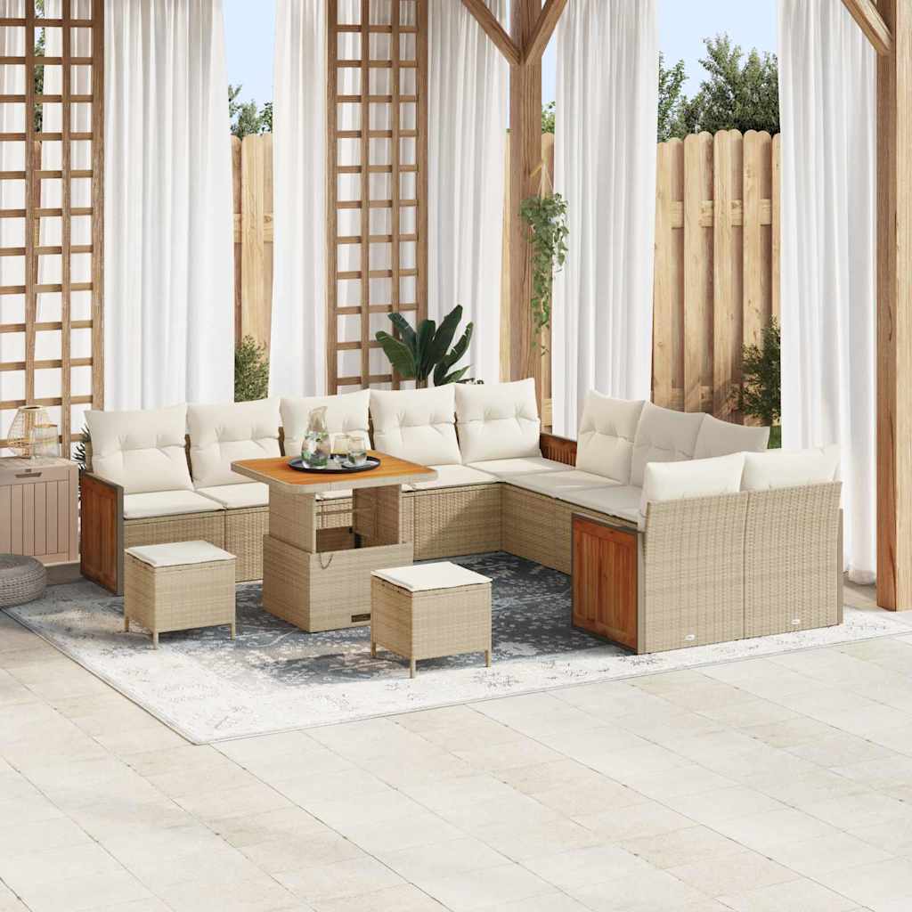 Set Divano da Giardino 17 pcs Beige e Crema polyrattan