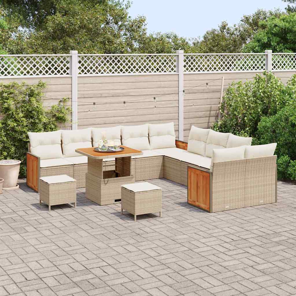 Set Divano da Giardino 17 pcs Beige e Crema polyrattan