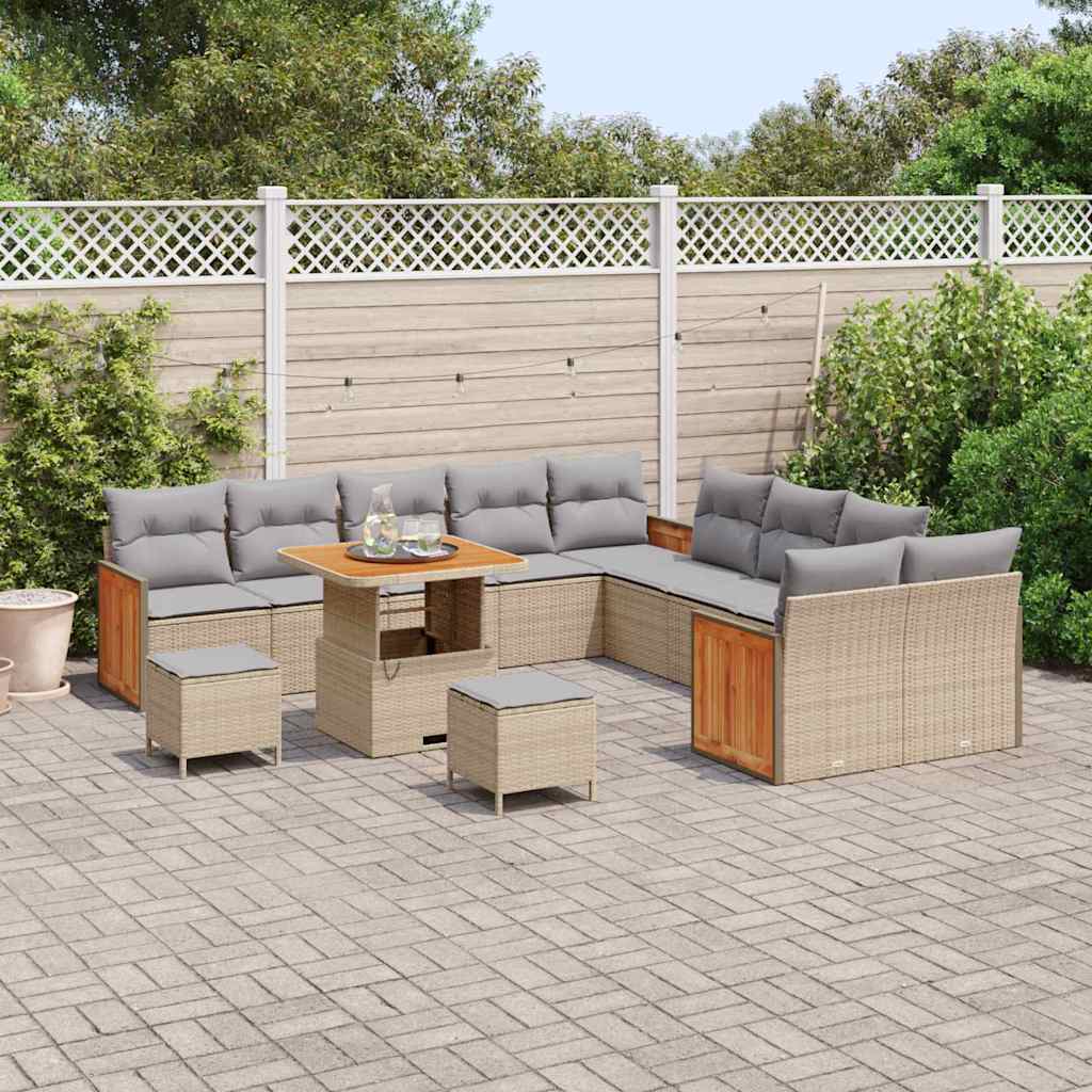 Set Divano da Giardino 17 pcs Beige e Grigio Chiaro polyrattan