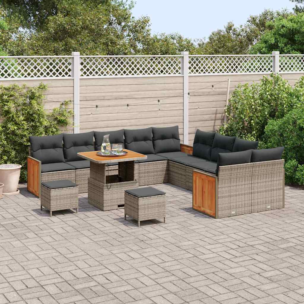Set Divano da Giardino con cuscino 17 pcs Grigio polyrattan