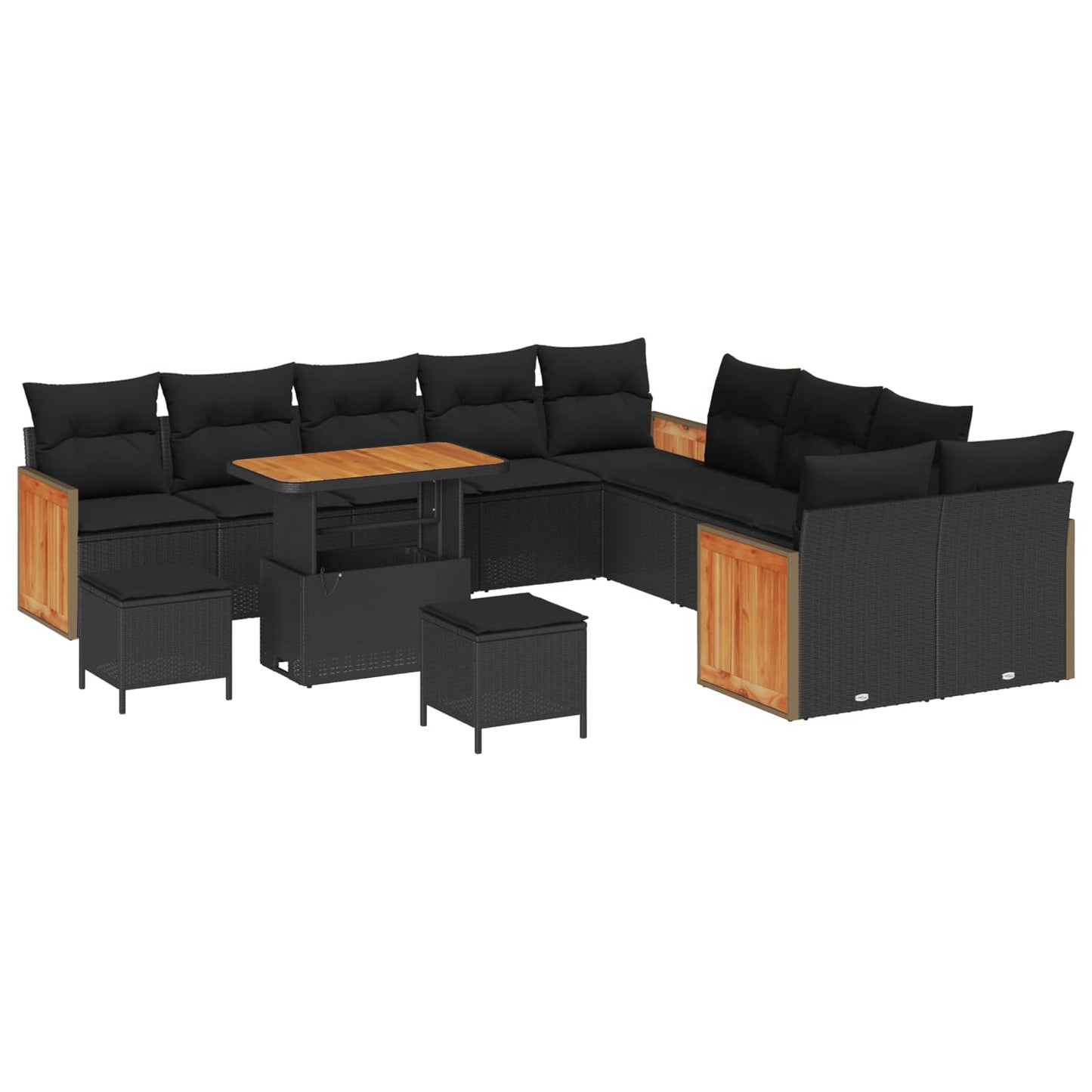 Set Divano da Giardino con cuscino 17 pcs Nero polyrattan