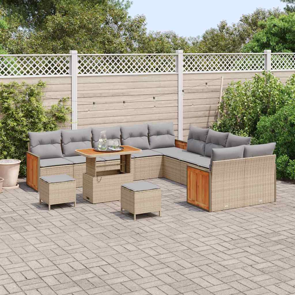 Set Divano da Giardino 17 pcs Beige e Grigio Chiaro polyrattan