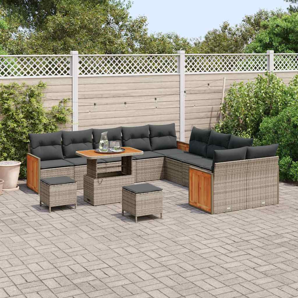 Set Divano da Giardino con cuscino 13 pcs Grigio polyrattan