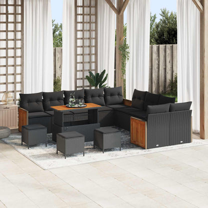 Set Divano da Giardino con cuscino 18 pcs Nero polyrattan