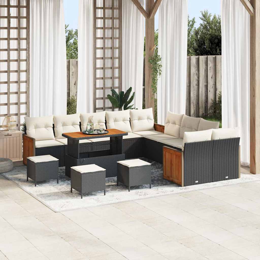 Set Divano da Giardino 18 pcs Nero e Crema polyrattan