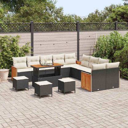 Set Divano da Giardino 18 pcs Nero e Crema polyrattan