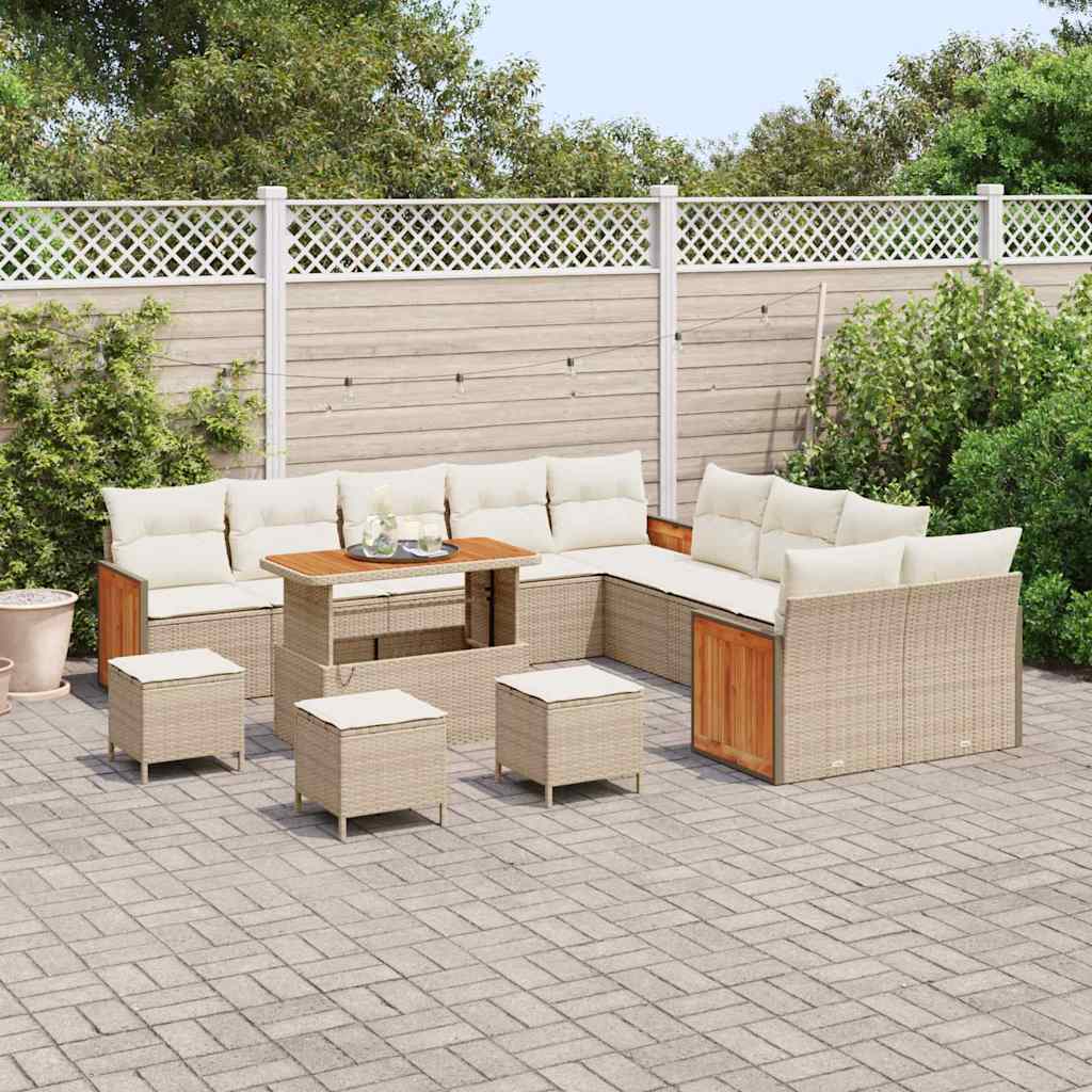 Set Divano da Giardino 18 pcs Beige e Crema polyrattan