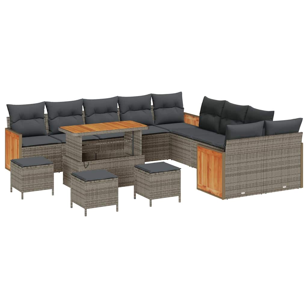 Set Divano da Giardino con cuscino 18 pcs Grigio polyrattan