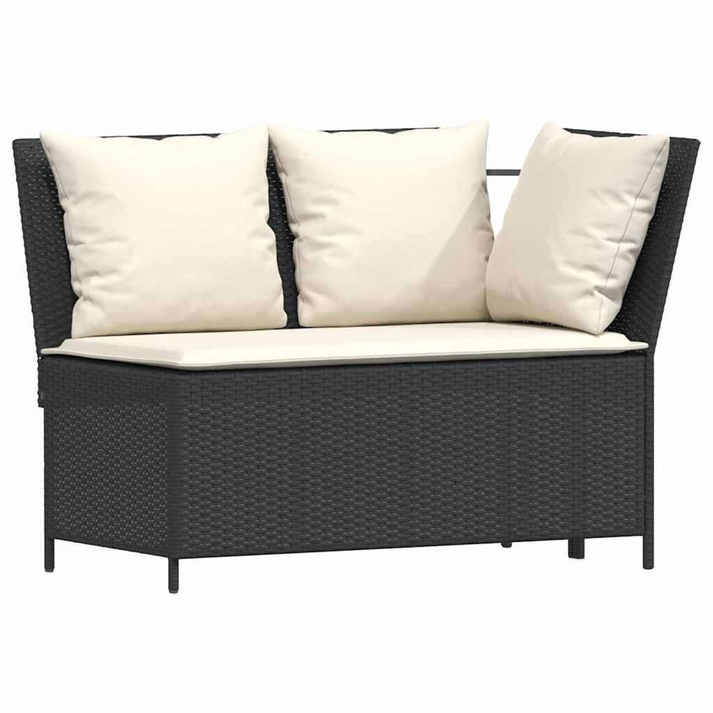 Set Divani da Giardino 4 pz con Cuscini Forma L Polyrattan Nero