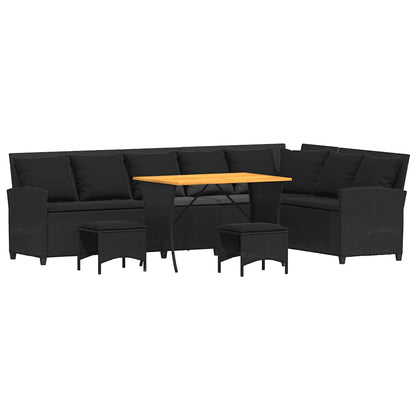 Set Divani da Giardino 4 pz con Cuscini Forma L Polyrattan Nero
