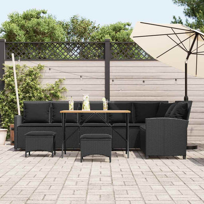 Set Divani da Giardino 4 pz con Cuscini Forma L Polyrattan Nero