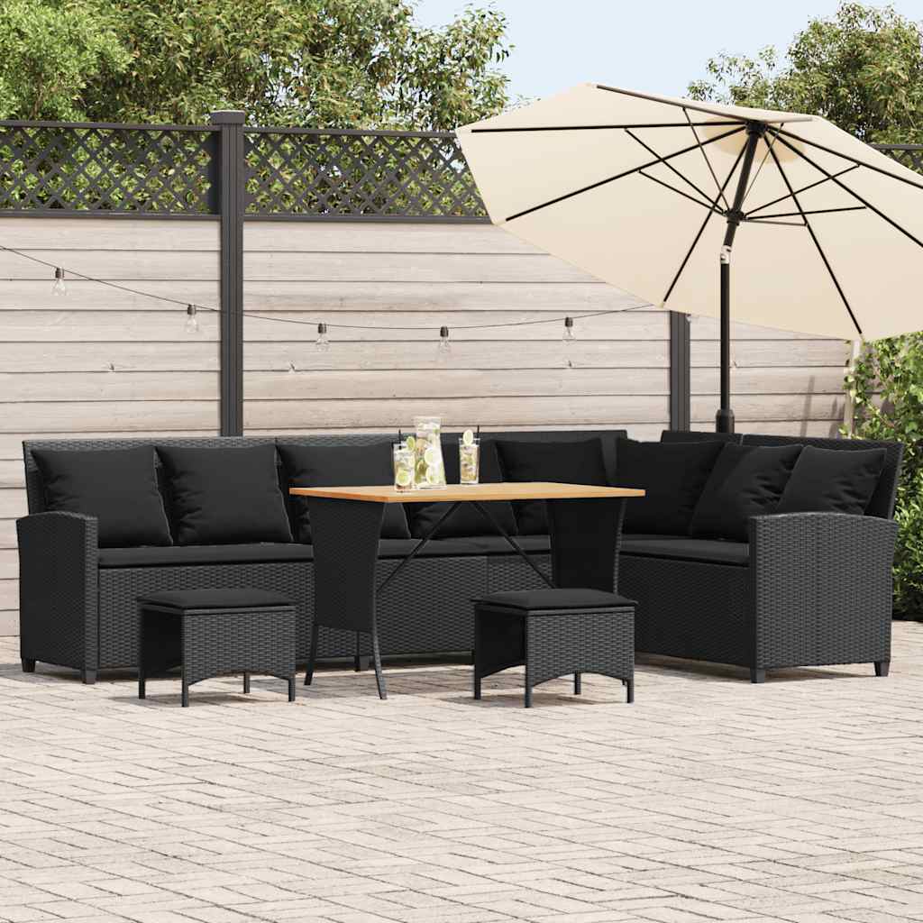 Set Divani da Giardino 4 pz con Cuscini Forma L Polyrattan Nero