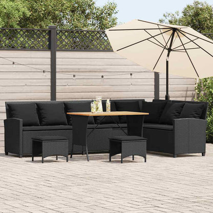 Set Divani da Giardino 4 pz con Cuscini Forma L Polyrattan Nero