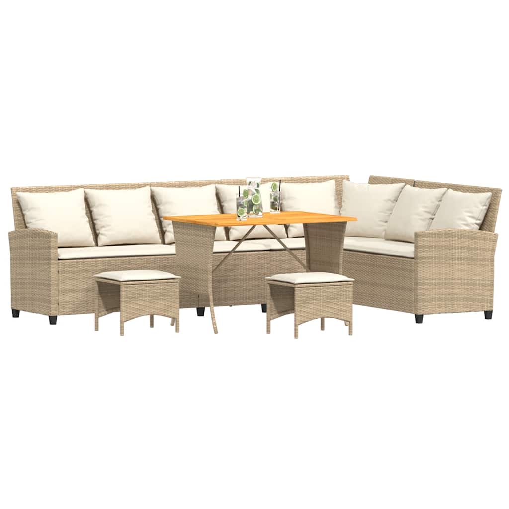 Set Divano da Giardino 4 pz con Cuscini a L Beige in Polyrattan