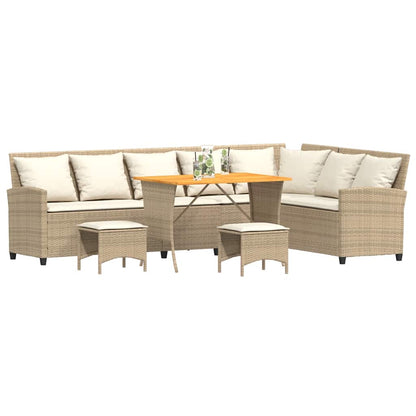 Set Divano da Giardino 4 pz con Cuscini a L Beige in Polyrattan