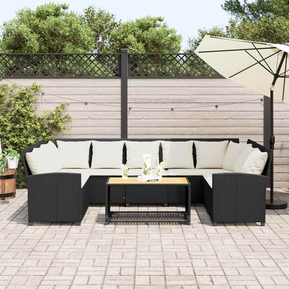 Divano da Giardino con Cuscini in Polyrattan Nero